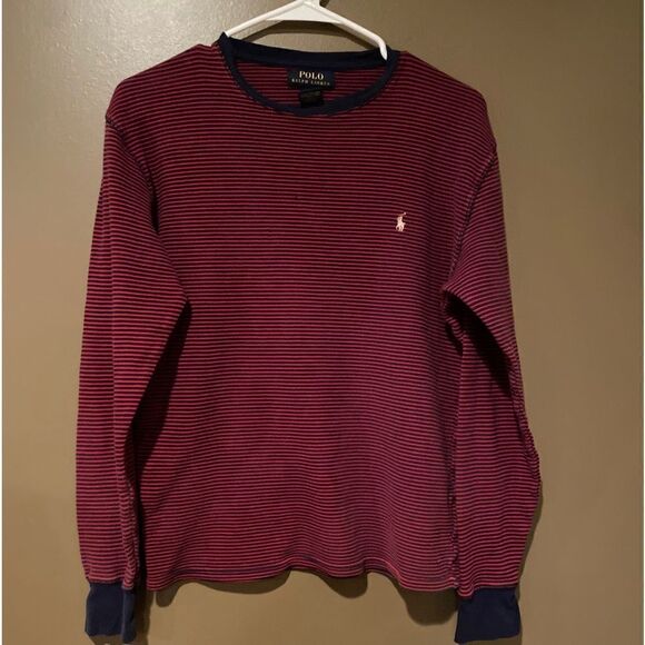 Polo Ralph Lauren Navy & Burgundy Stripe Shirt Size Medium - Picture 2 of 12